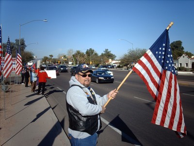 Troop supporter with American Flag