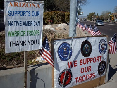 Sign 'Arizona Supports Our Native American Warrior Troops Thank You'
