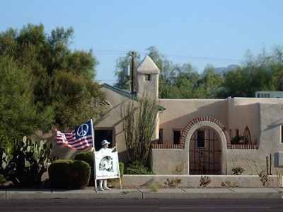 'Vets for Peace' lady with desecrated American flag