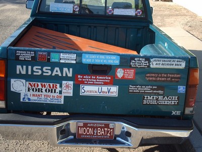back end of car with bumper stickers
